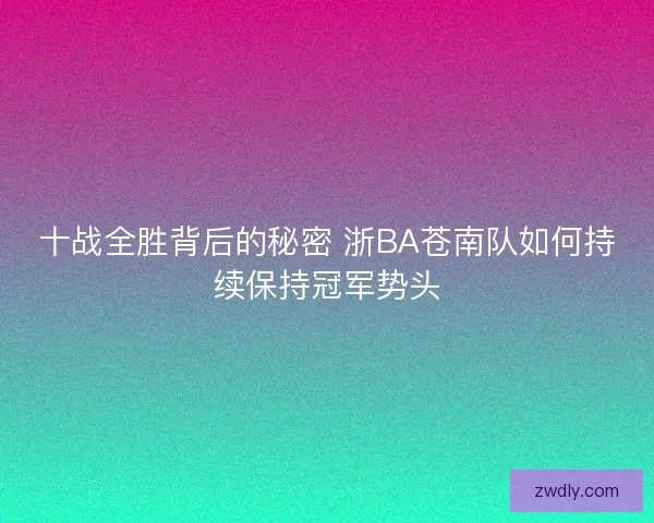 十战全胜背后的秘密 浙BA苍南队如何持续保持冠军势头 十战全胜背后的秘密 浙BA苍南队如何持续保持冠军势头